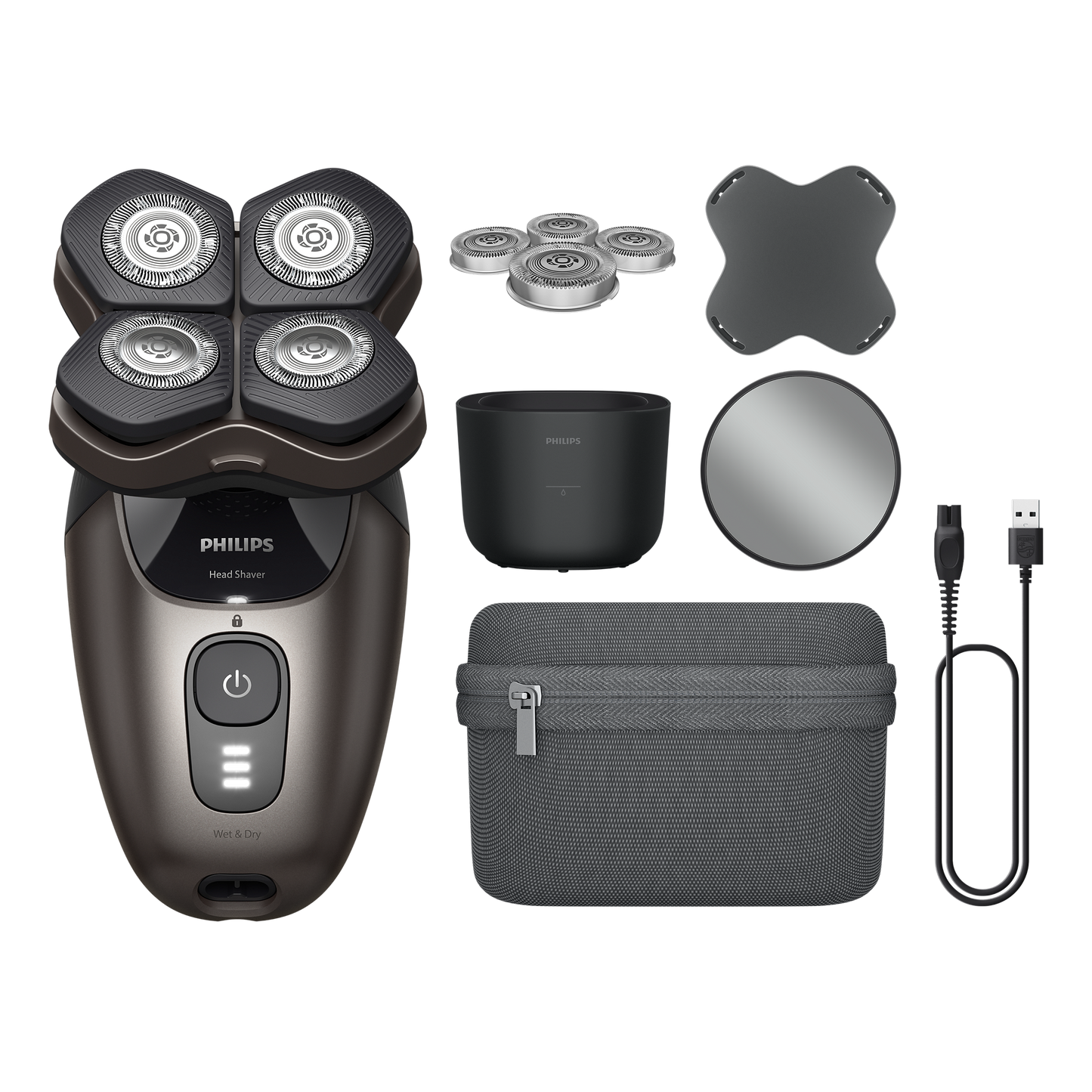 Head Shaver Pro 9000 Series HS9980/15 Augstākās klases skuveklis ar grezniem piederumiem